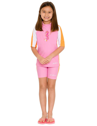 Short Sleeve Rash Guard and Swim Short - Pink Bloom SunBusters Kids