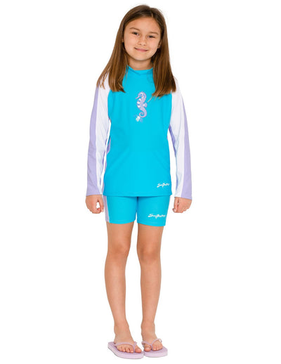 Long Sleeve Rash Guard and Swim Short - Maui Blue SunBusters Kids