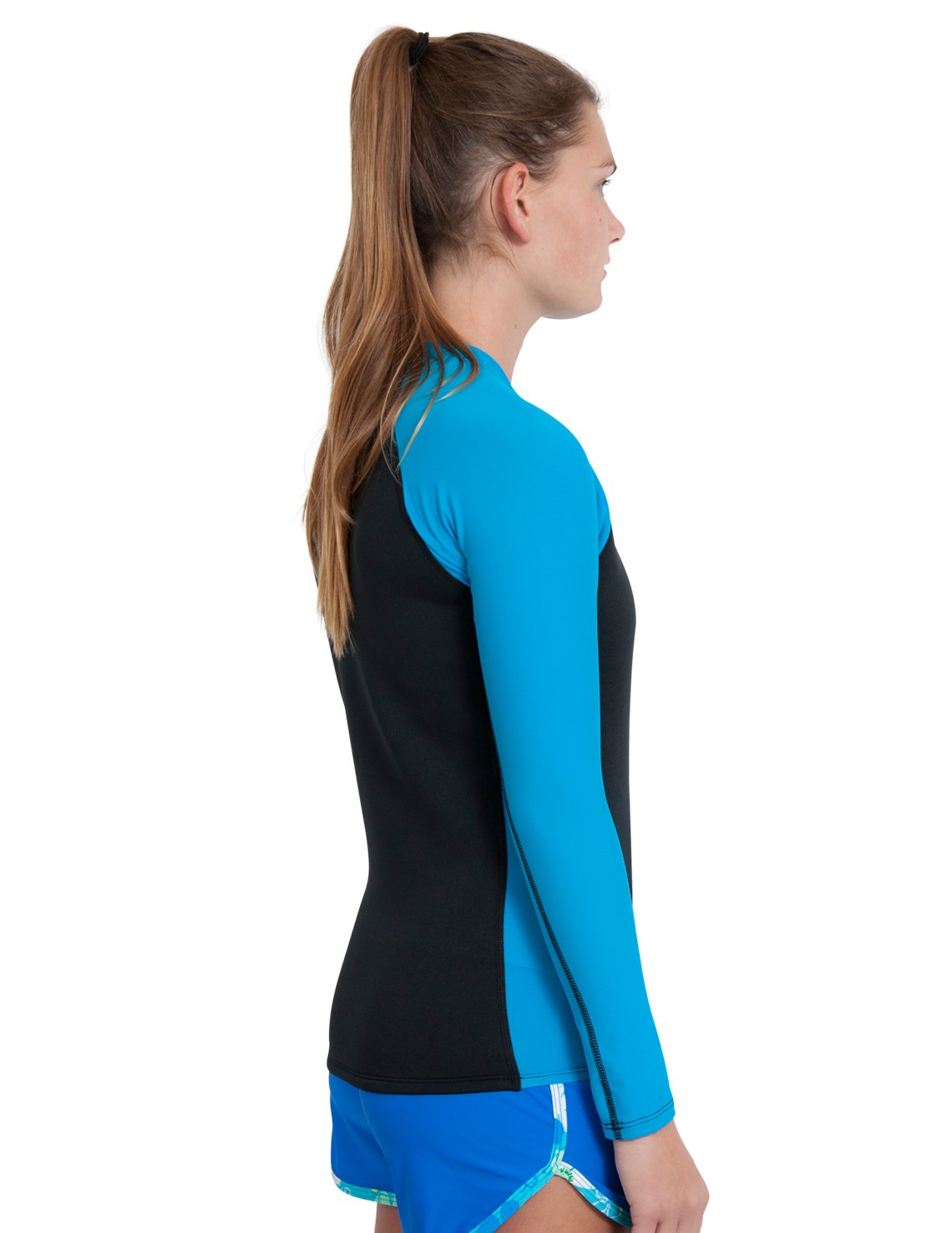 Women s Hybrid Thermal Zip Rash Guard Black Turquoise Tuga